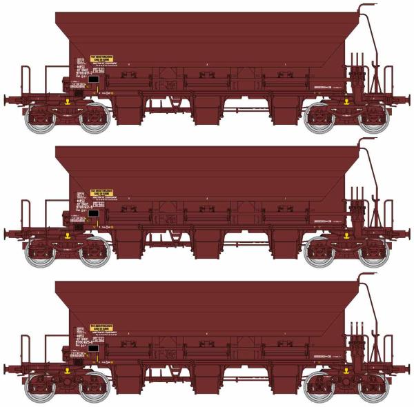 REE Modeles, Spur H0, SNCF, 3er Set Selbstentlade Wagen, Gattung TREMIE F70, braun, Ep. IV-V, DC, WB-682